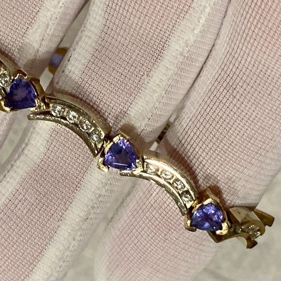 H.L. Collection Tanzanite & Diamonds Bracelet 14K Yellow Gold 7" Long 21.5g EUC - Picture 9 of 12